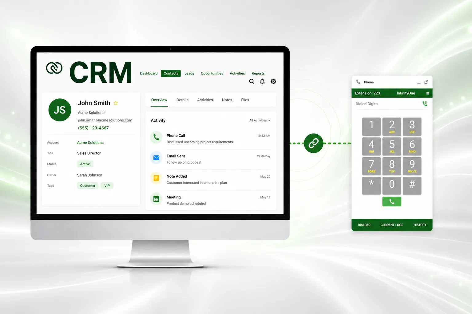 E-MetroTel telephony integration inside a web-based CRM