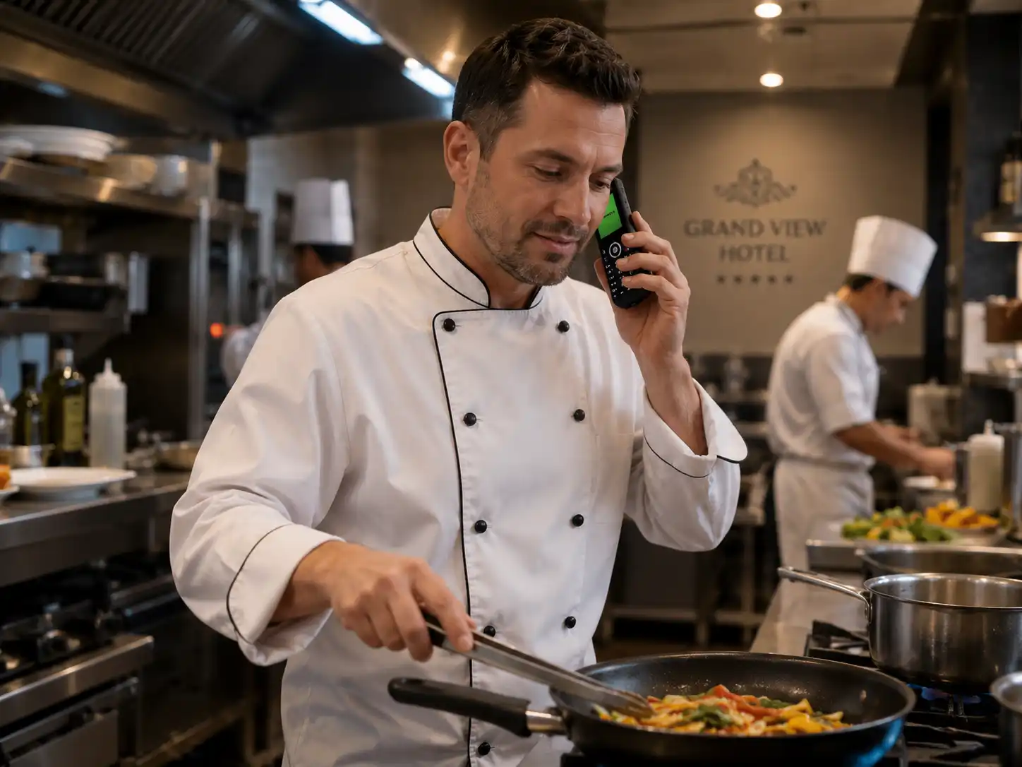 Employee using the Infinity 277 DECT wireless phone during a busy workday