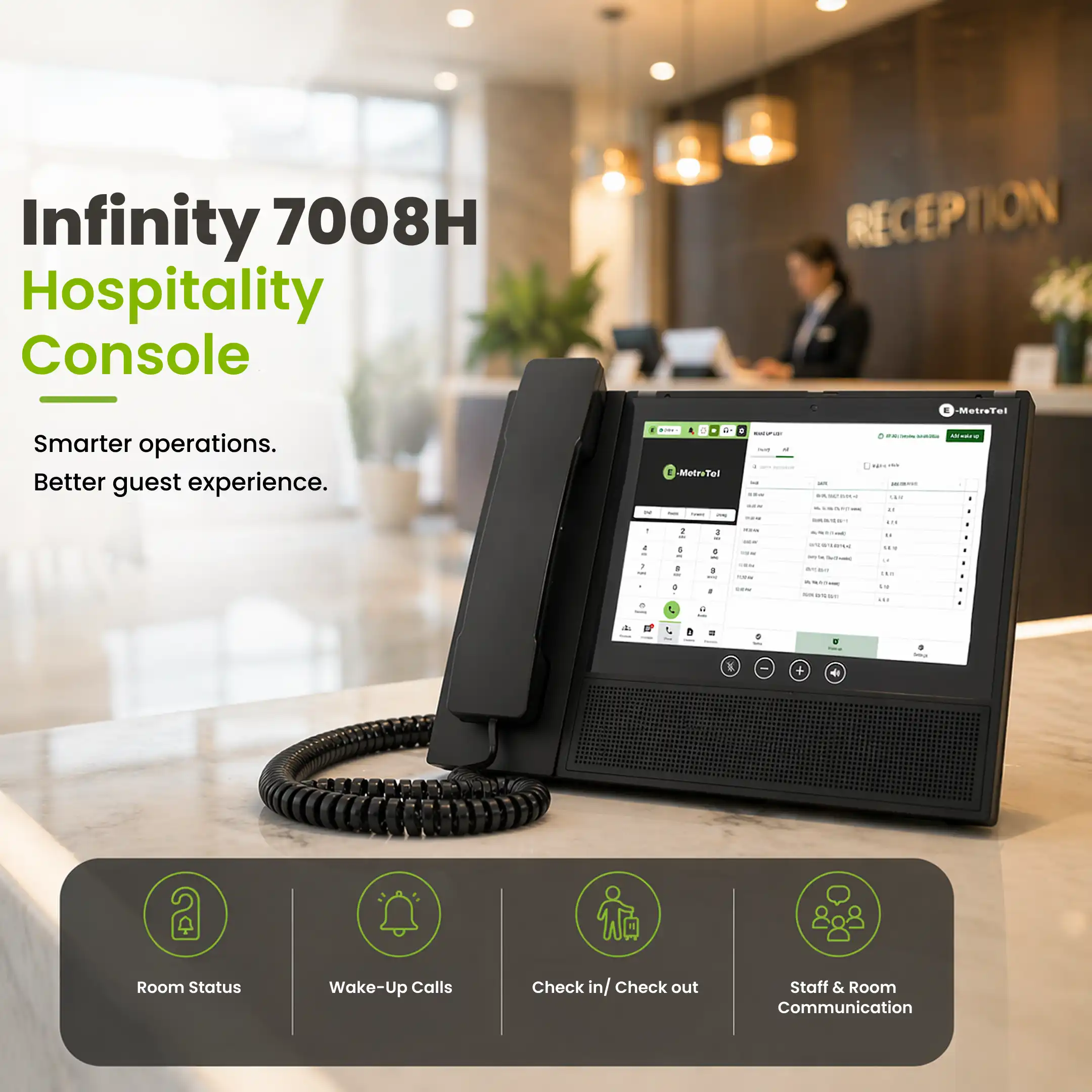 E-MetroTel Infinity 7008H hospitality front desk console