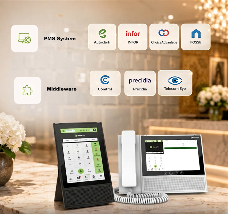 Certified PMS systems and supported middleware compatible with E-MetroTel