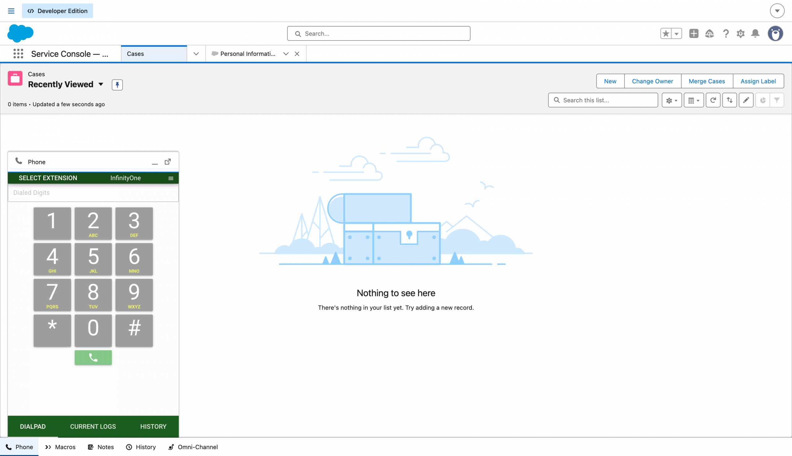 InfinityOne dialpad inside Salesforce CRM