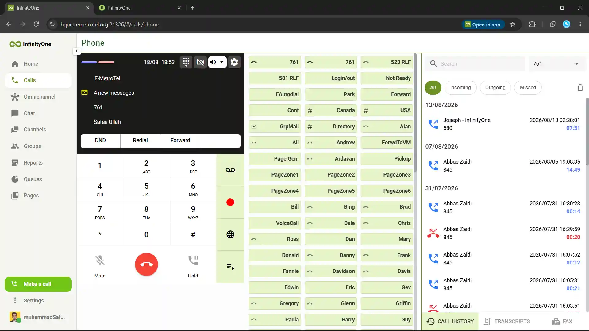 Infinity Web Client business softphone and browser calling