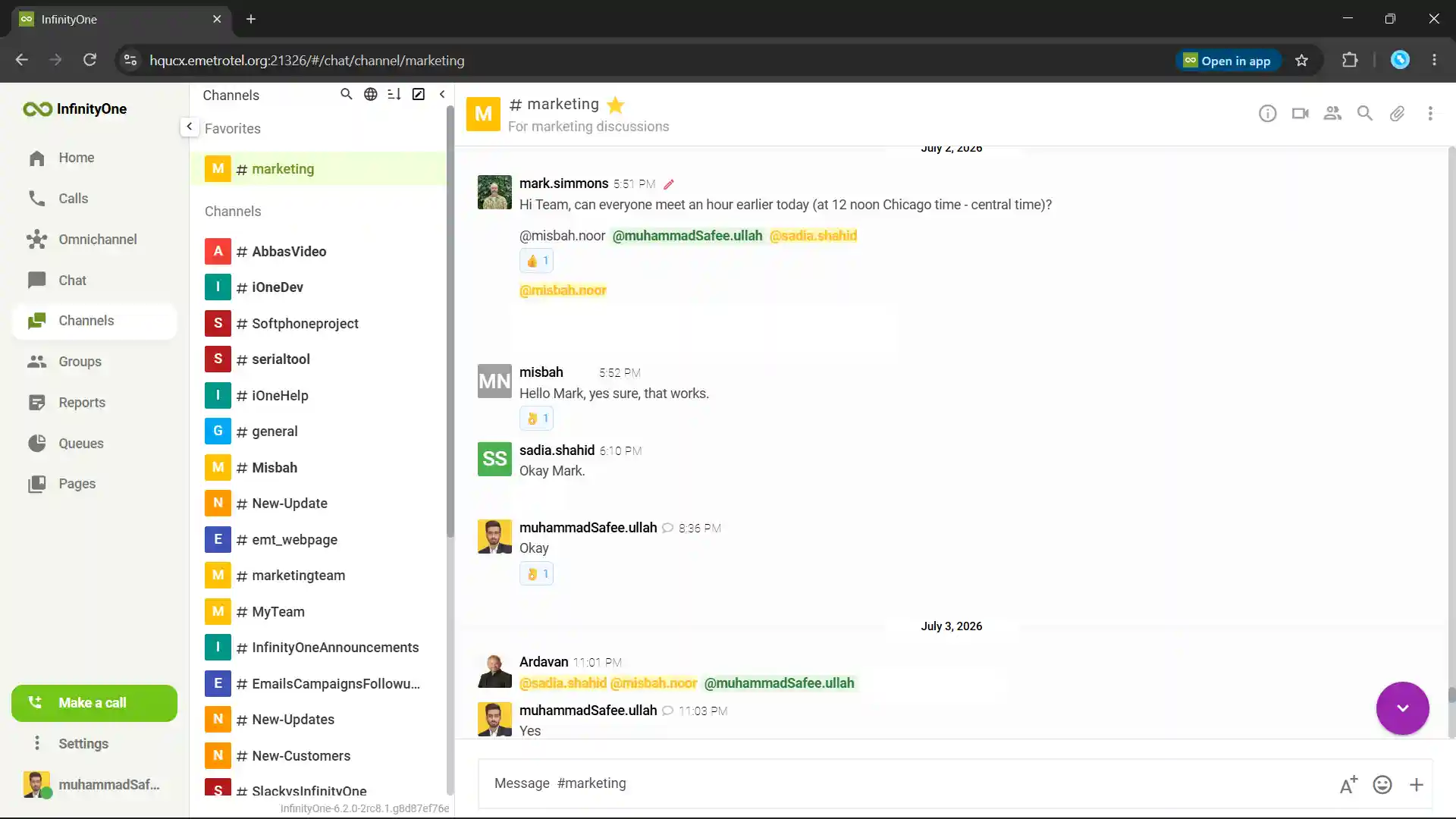 Infinity Web Client team chat and messaging
