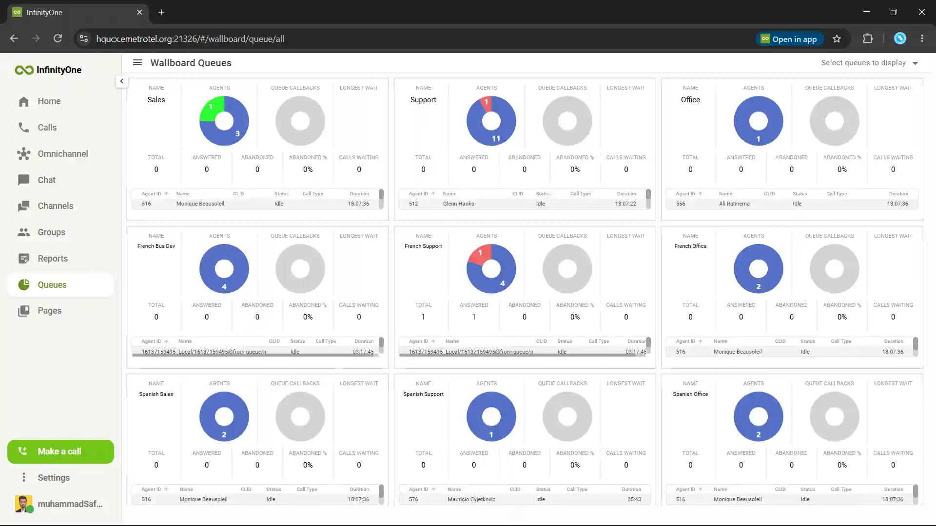 Infinity Web Client call queues and wallboard