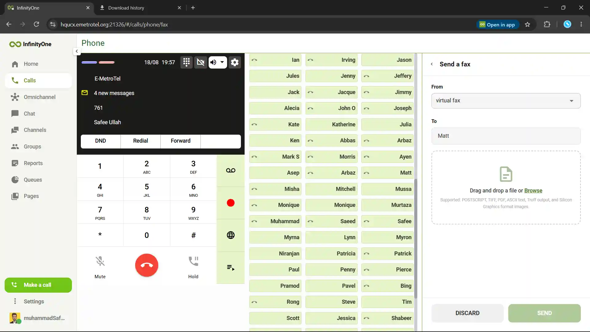 Infinity Web Client secure eFax sending with attachments