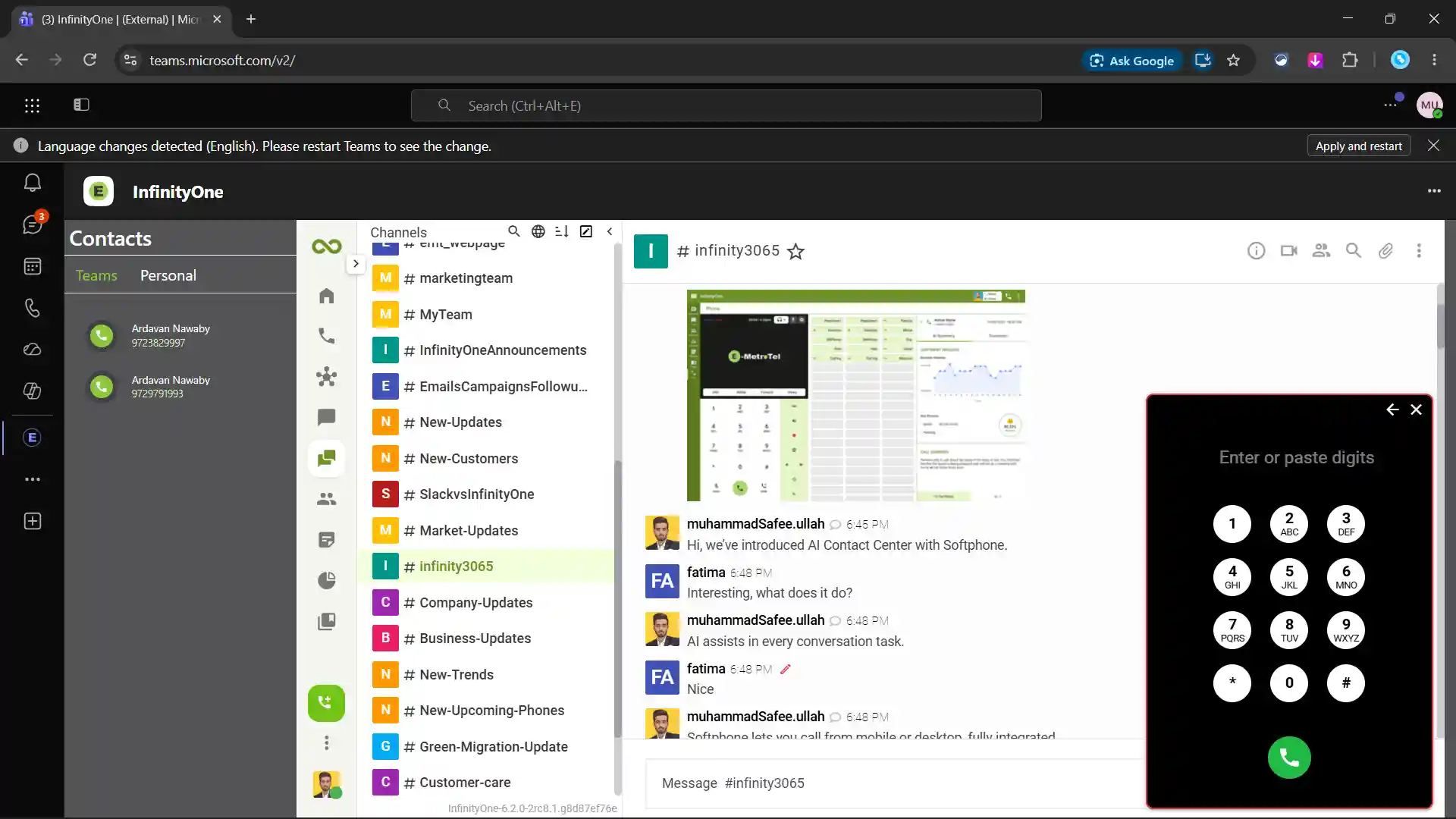 E-MetroTel phone calling inside Microsoft Teams